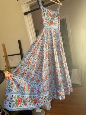 Hill House Margot Dress Blue Floral Block Stripe